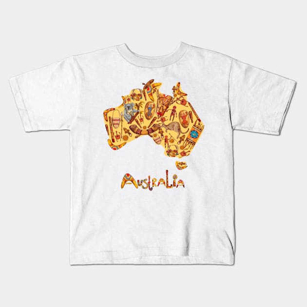 Aboriginal Map Australia Kids T-Shirt by CF.LAB.DESIGN